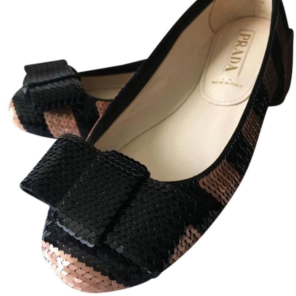 Prada Black and Gold Calzature Donna Sequin Flats